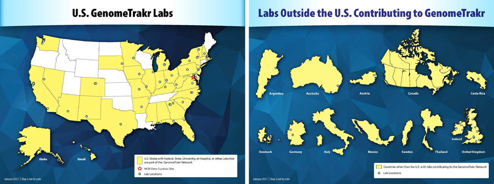 maps of GenomeTrkr labs in the US and outside the US
