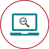 icon: computer with magnifying glass over graph